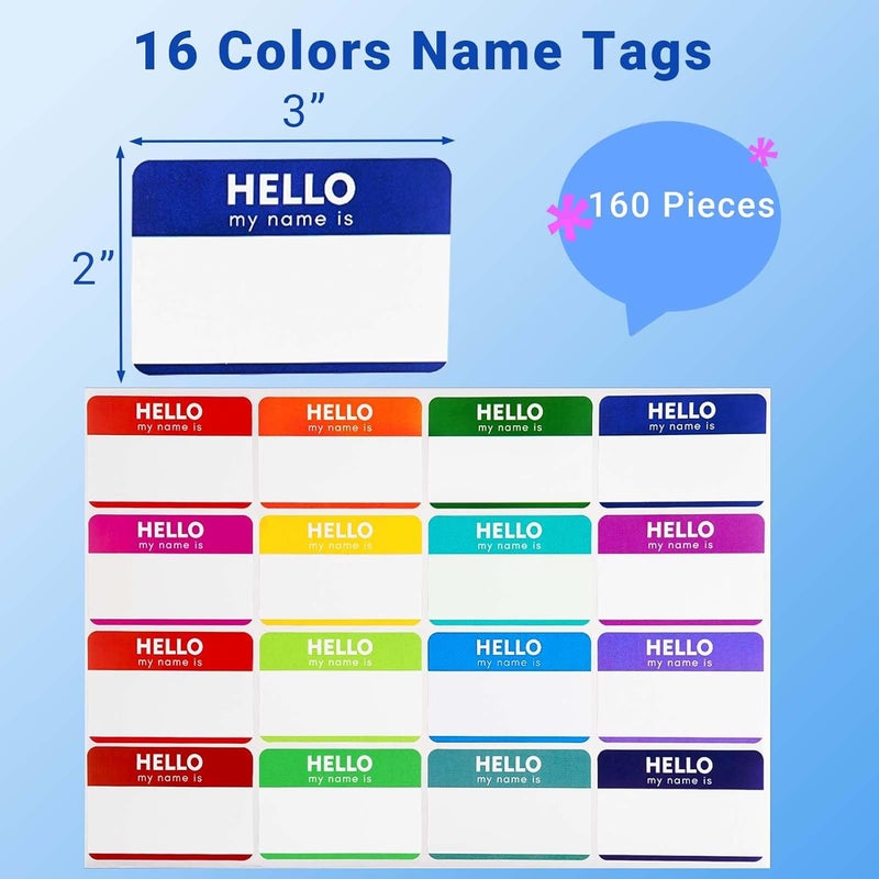 Zacool Name Tag Stickers (3"x 2") Peel and Stick Name Tag Labels Hello My Name is Nametags Stickers Colorful Name Badge Labels for Themed Party Family Home School Office Conferences 160 Pcs - Image 3